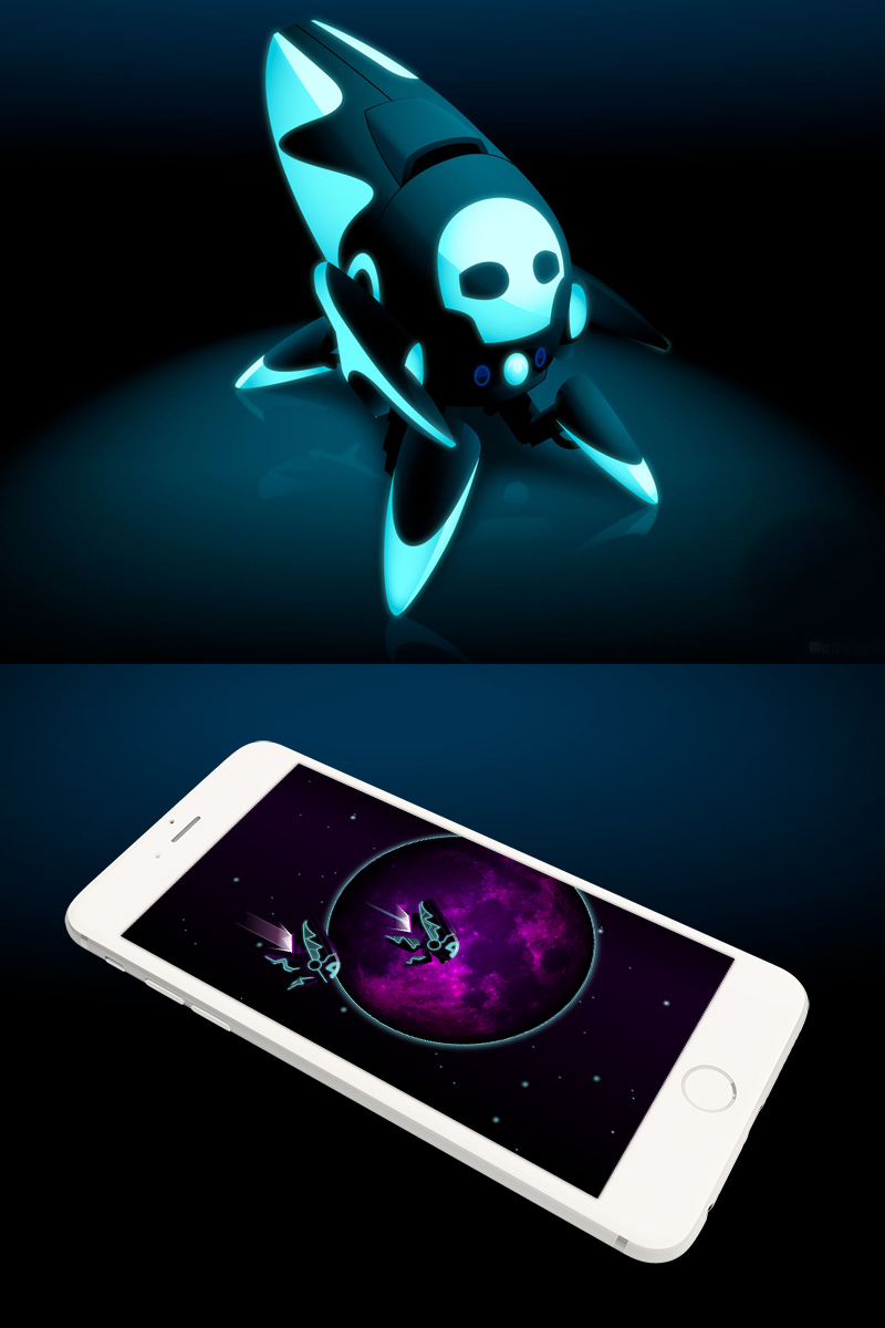 Concept illustration - Neon mobile app game character and background vector illustration