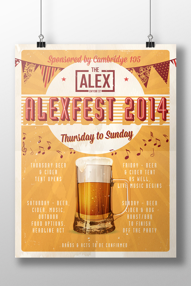 Posters - The Alex Pub Cambridge full poster design in an American retro aged distressed style